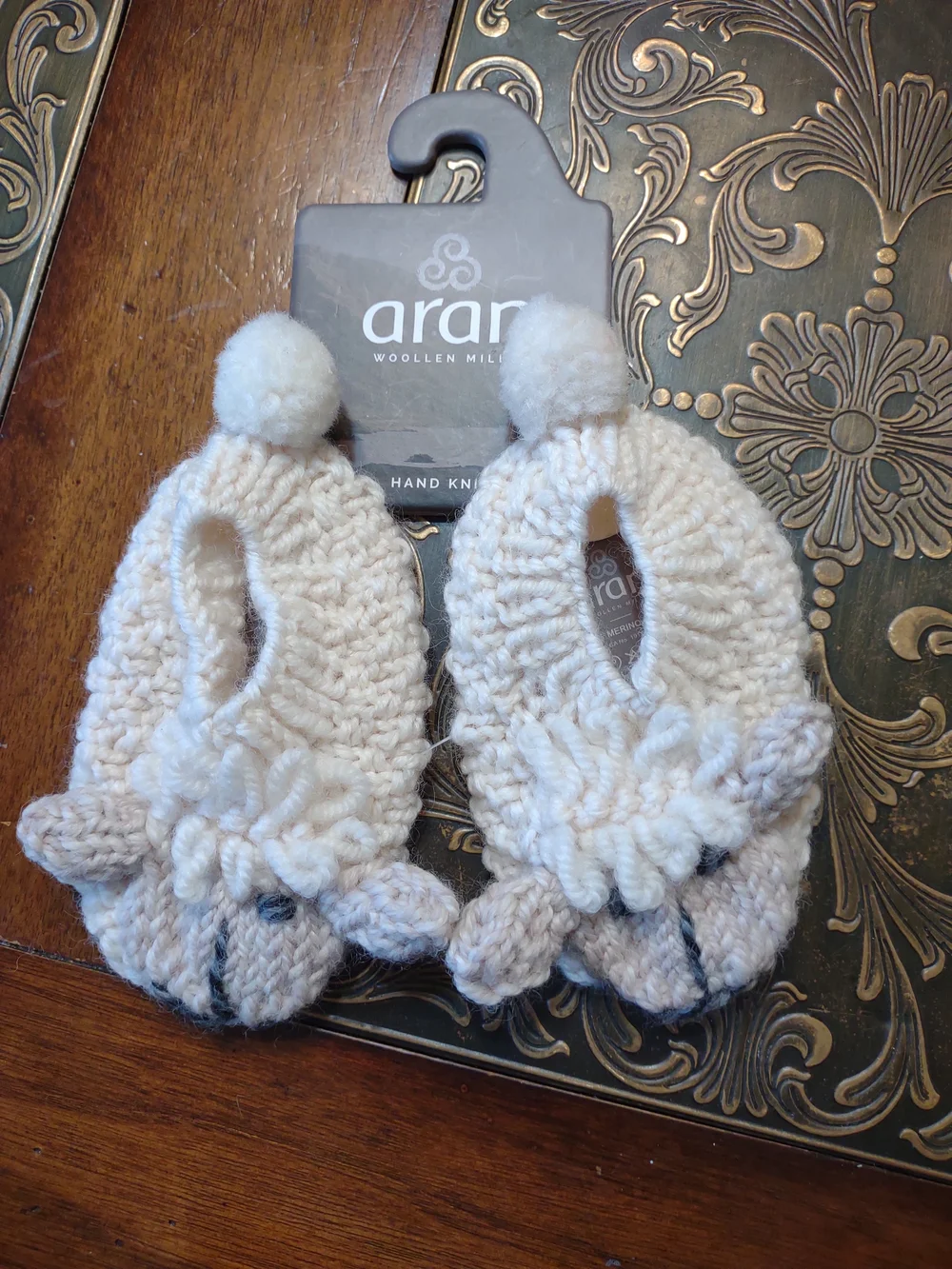Baby Shepley Aran Booties  Cream Baby Wool Slippers with Pom Pom NWT